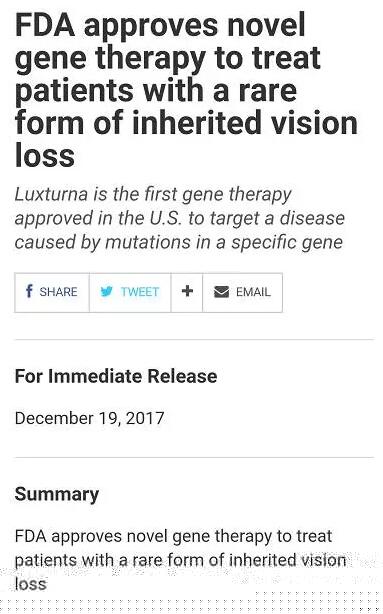 雷柏氏先天性黑朦2型患者将陆续用上基因医治药物”庞教授欣喜的说到。Luxturna这一药物的 获批，使原本无药可治的遗传眼病患者看到了曙光，也让几十年来的研究努力， 次得到了真正的“兑现”。.jpg